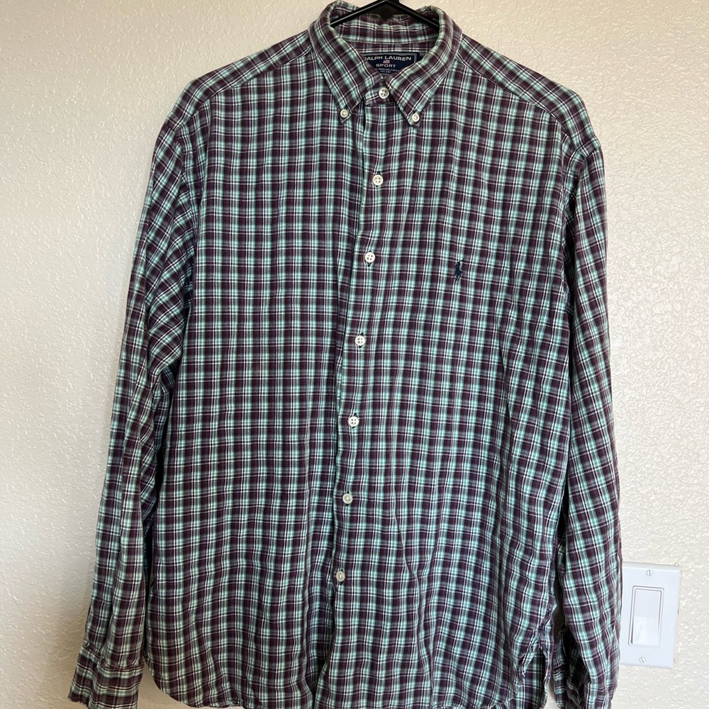 ralph lauren sport long sleeve collared button down shirt